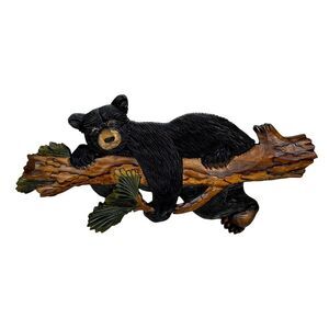 Bear on Branch Wood Wall Sculpture 31in Rustic Lodge Cabin Wall Art